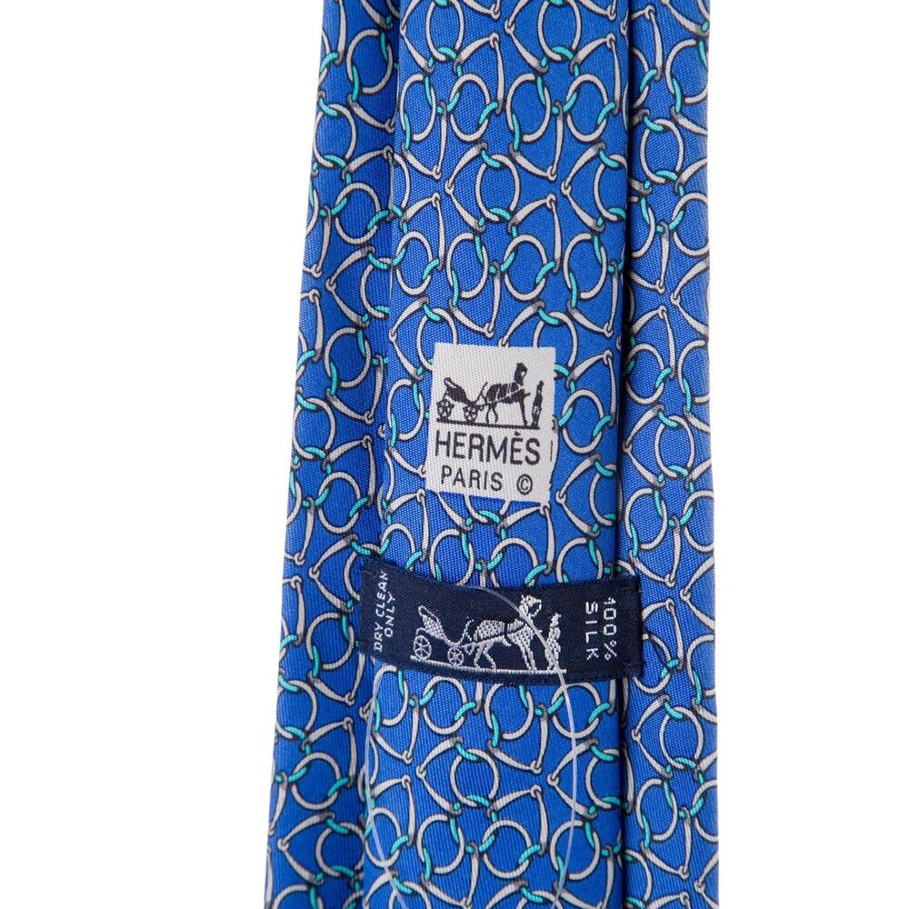 Herms Blue Multicolor Logo Printed Pattern Tie - image 2